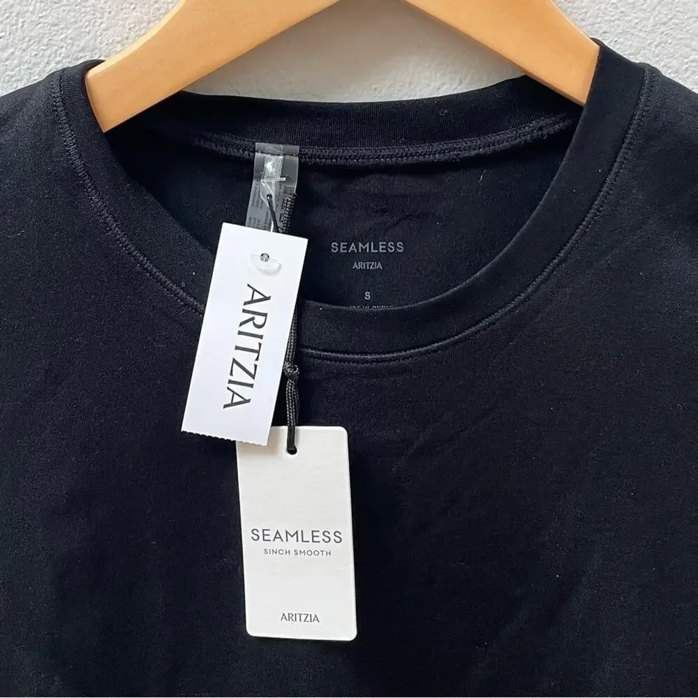 NEW Aritzia Sinch Smooth Seamless Cropped Longsleeve Top in Black, Women's Small